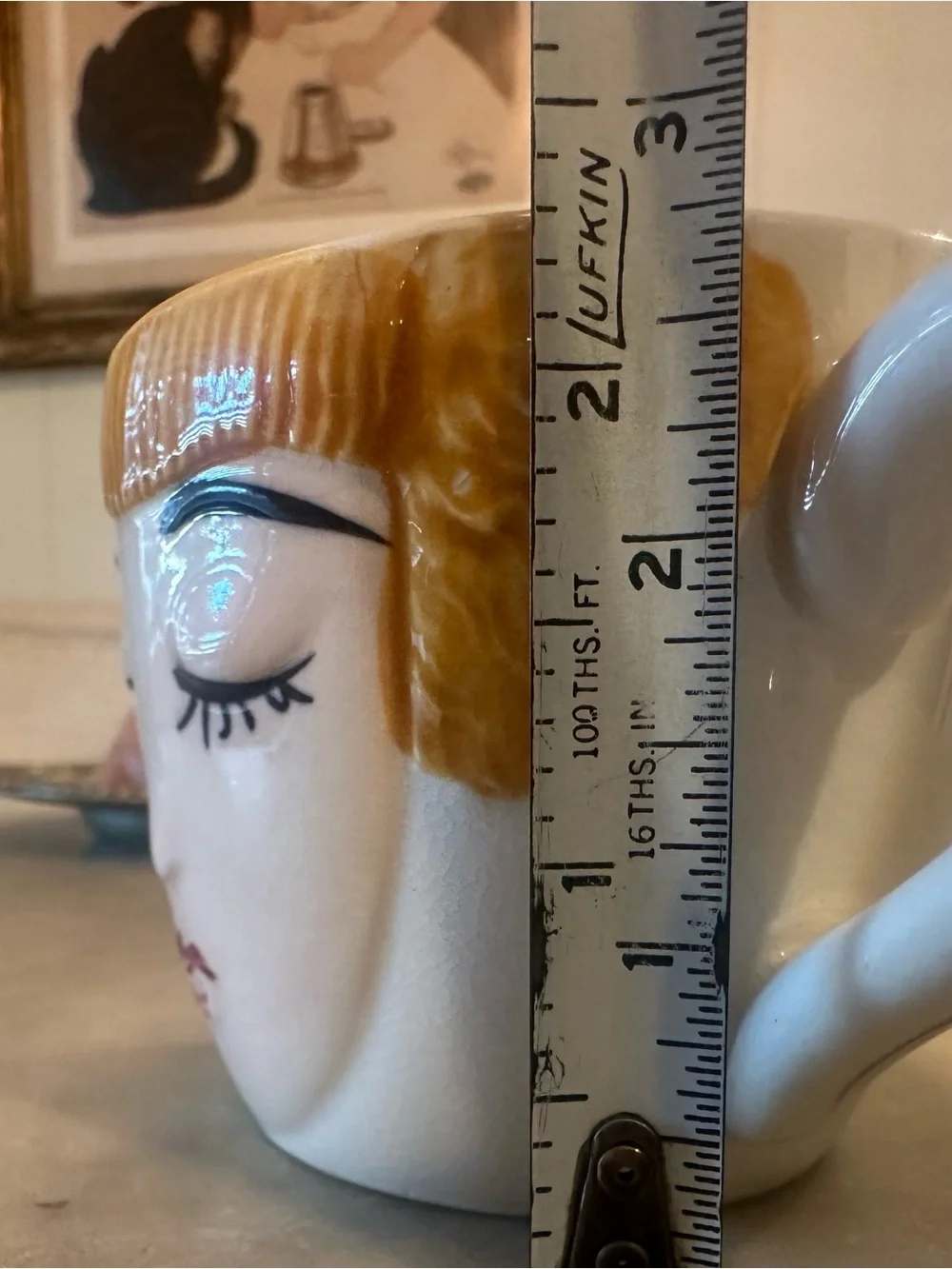 Hand painted Antique Ceramic Face Mug with Woman’s Face Design, “for mom only”